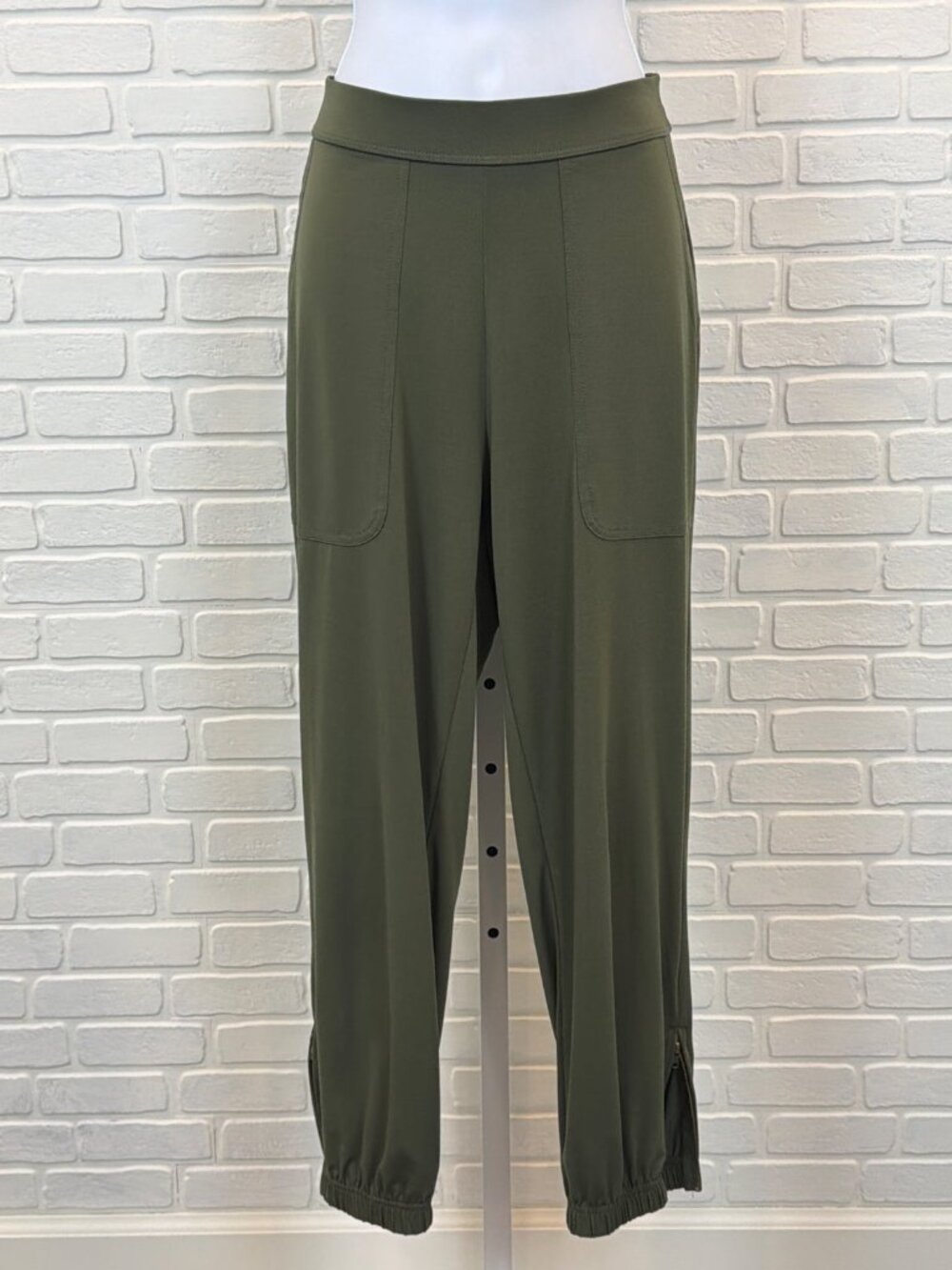 Lisa Rinna Collection Jogger Pants Olive Green Ankle Zip XS